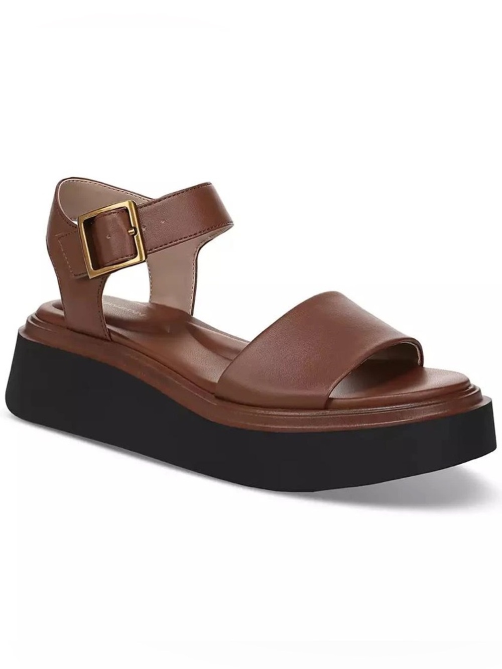 Giani Bernini Brown Leather Platform Ankle-Strap Sandals with Black Sole